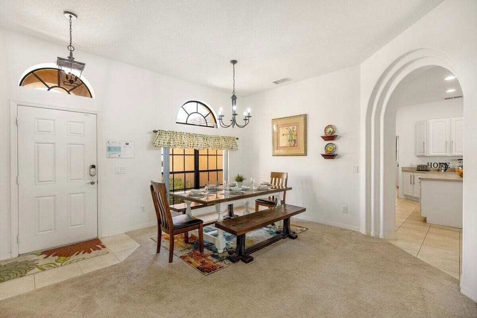 Large dining table for family meals near Disney.