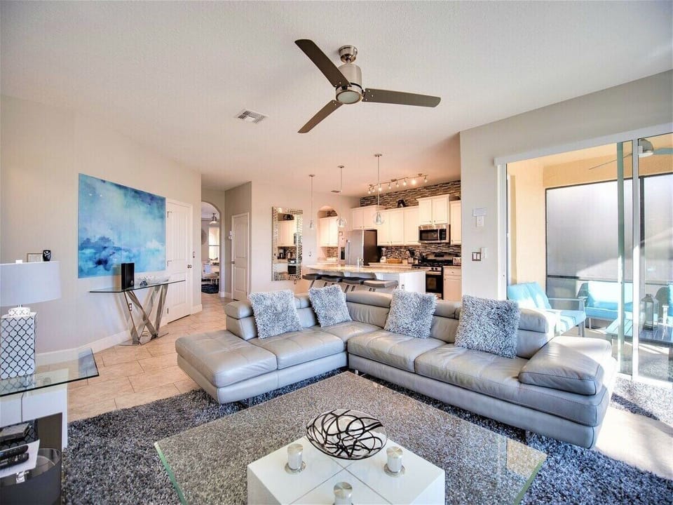 Living area with Pool views