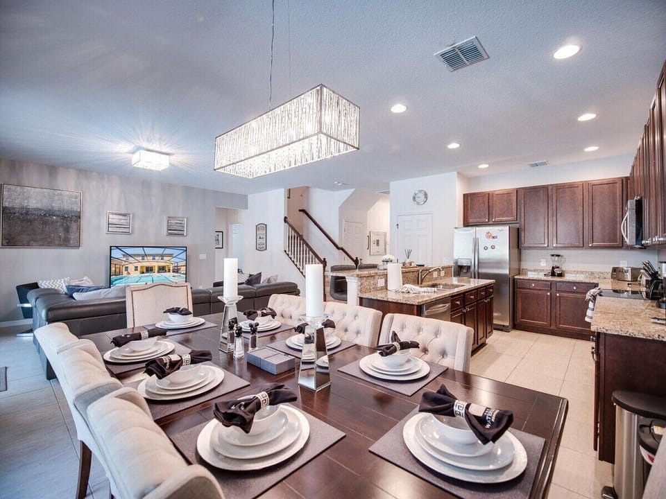 Spacious dining table with seating for 8