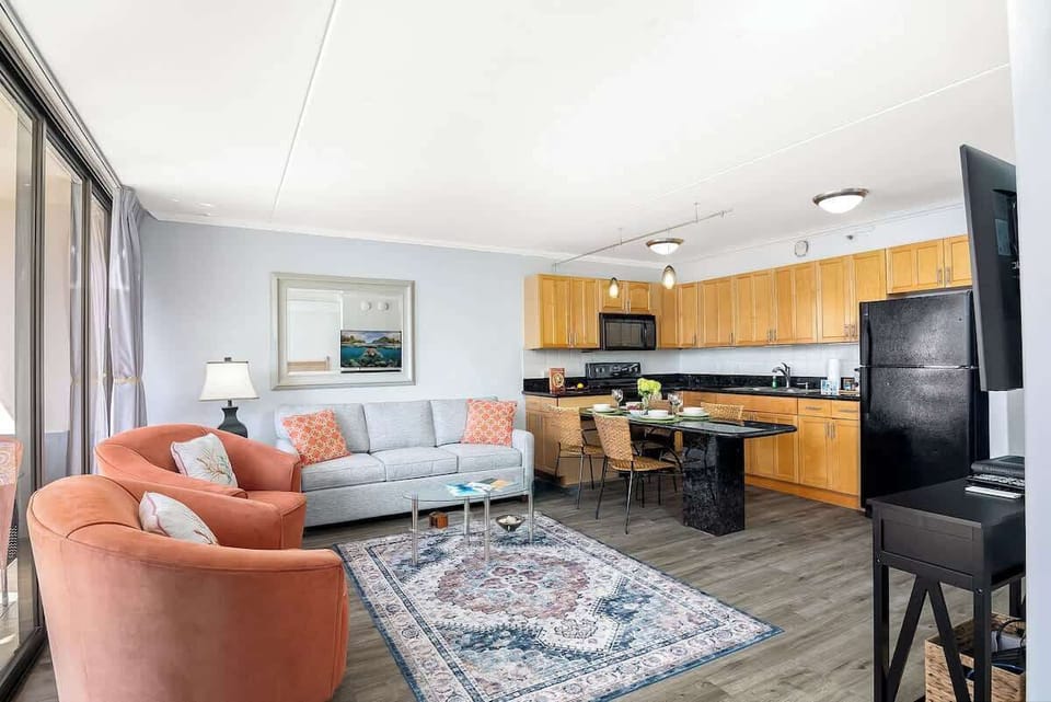 There is a pull-out sleeper sofa in the living room