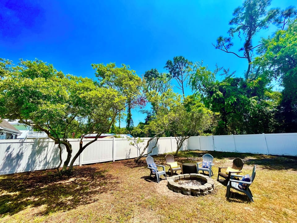 Fire pit in fenced yard