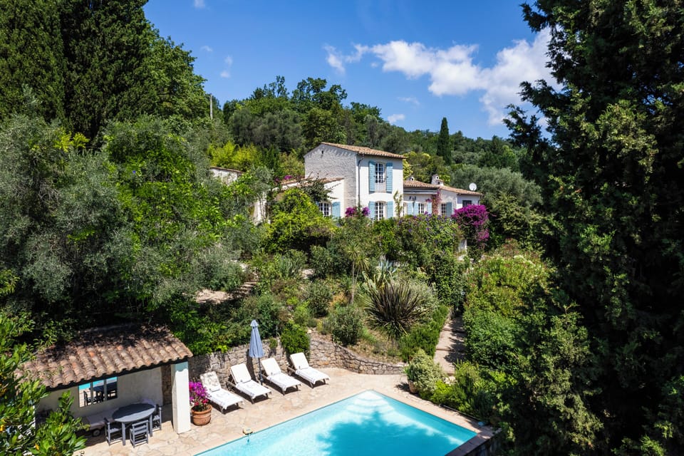 Drone view of the pool and villa