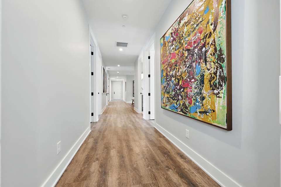 Upstairs hallway with custom artwork
