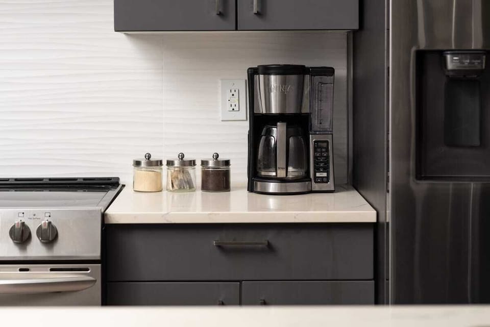 Wake up and enjoy your morning brew in this cozy coffee corner.