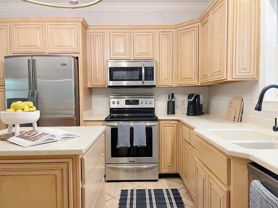 Our kitchen boasts new appliances and lots of counter space, to make cooking any meal a breeze!