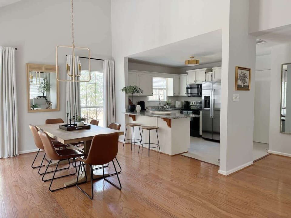 The dining room flows right into the kitchen. An open concept makes this space airy and ideal for entertaining and gathering. 