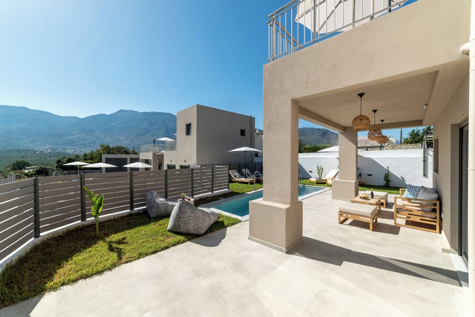 KS Omega Villa - outdoor space with swimming pool, sun beds and BBQ facilities