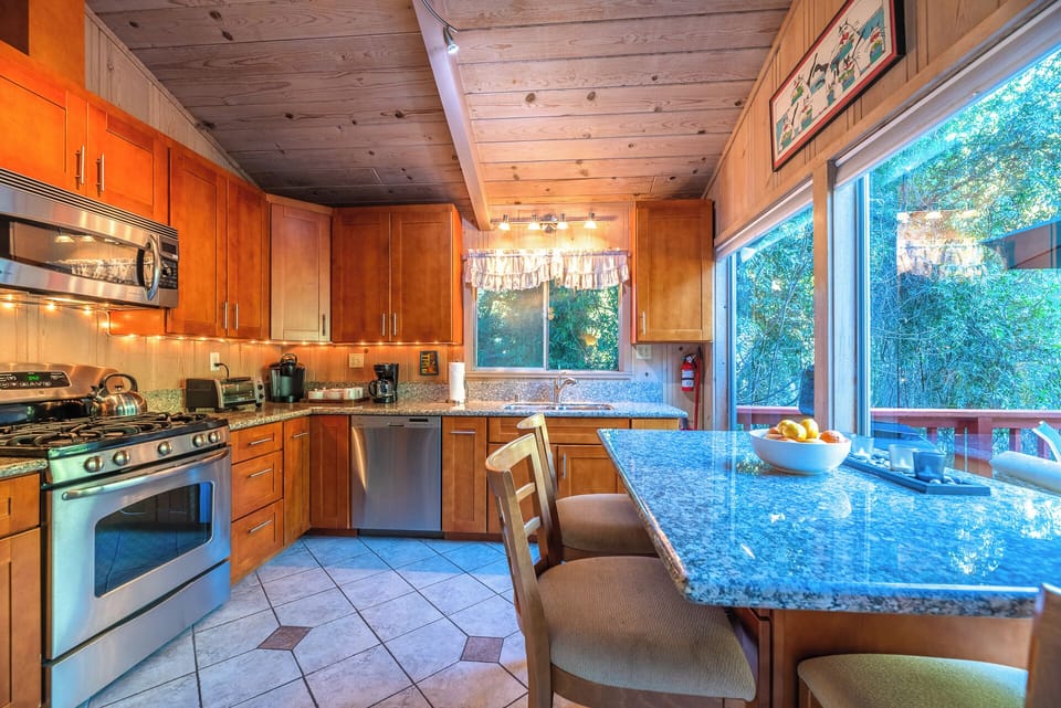 The breakfast bar is perfect for morning coffee