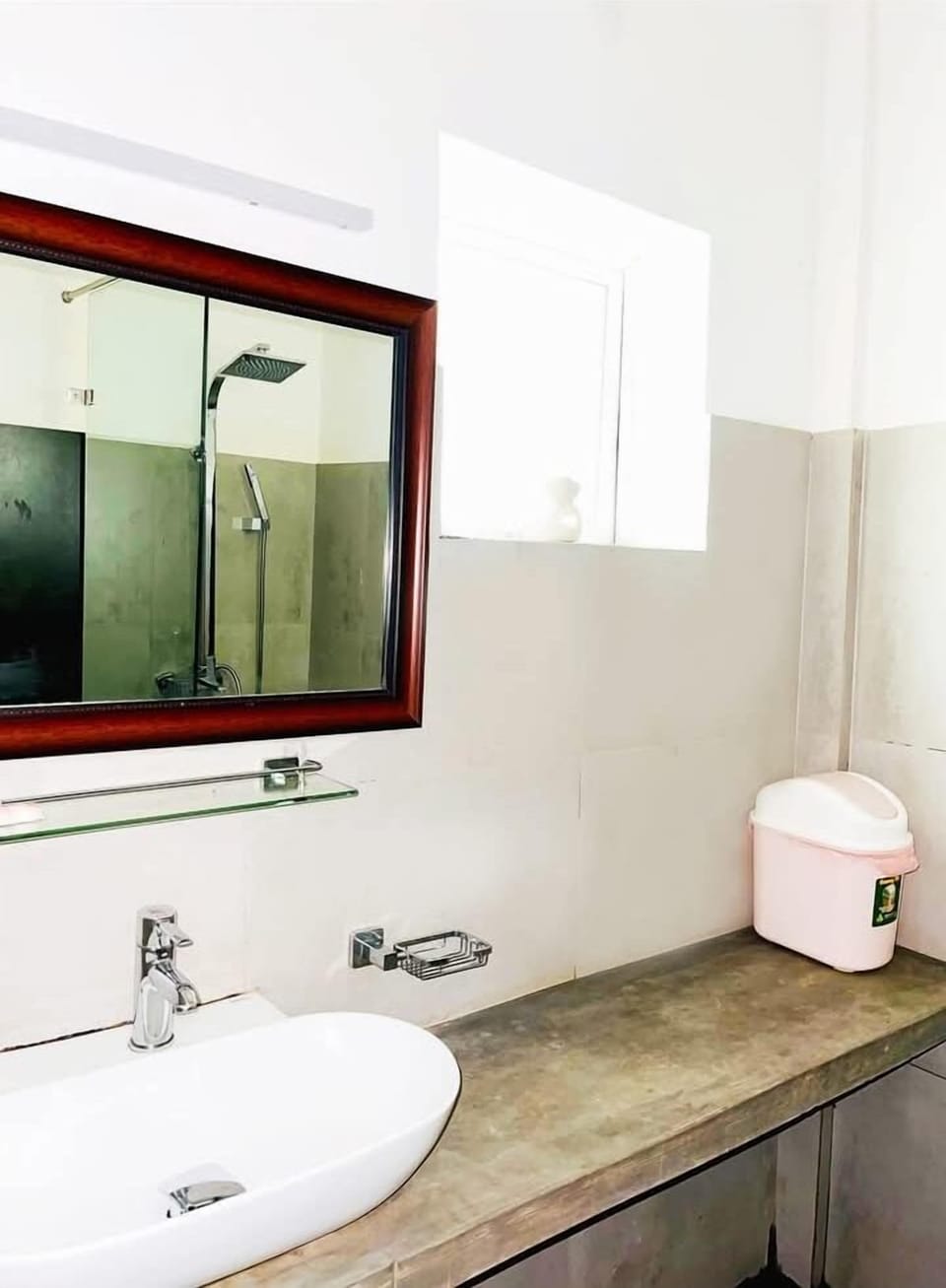 Shower, towels, soap, toilet paper