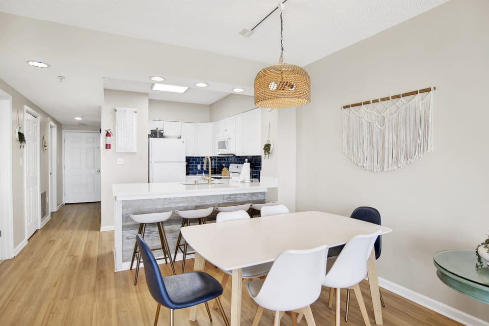 Dining table and kitchen