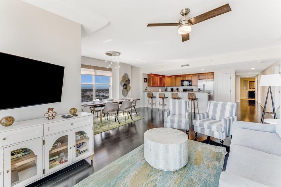 Living room looking towards dining room and kitchen