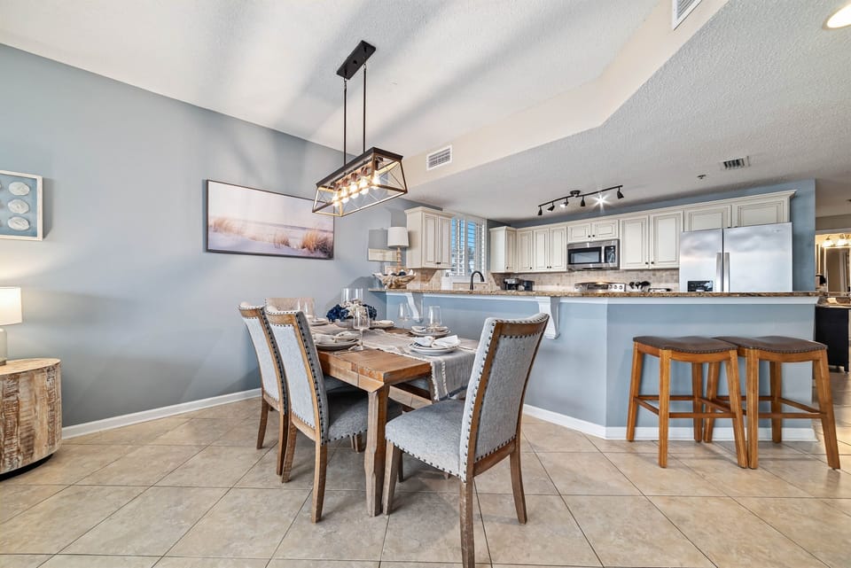 The natural textures and soft light create a serene atmosphere perfect for enjoying meals with a view.