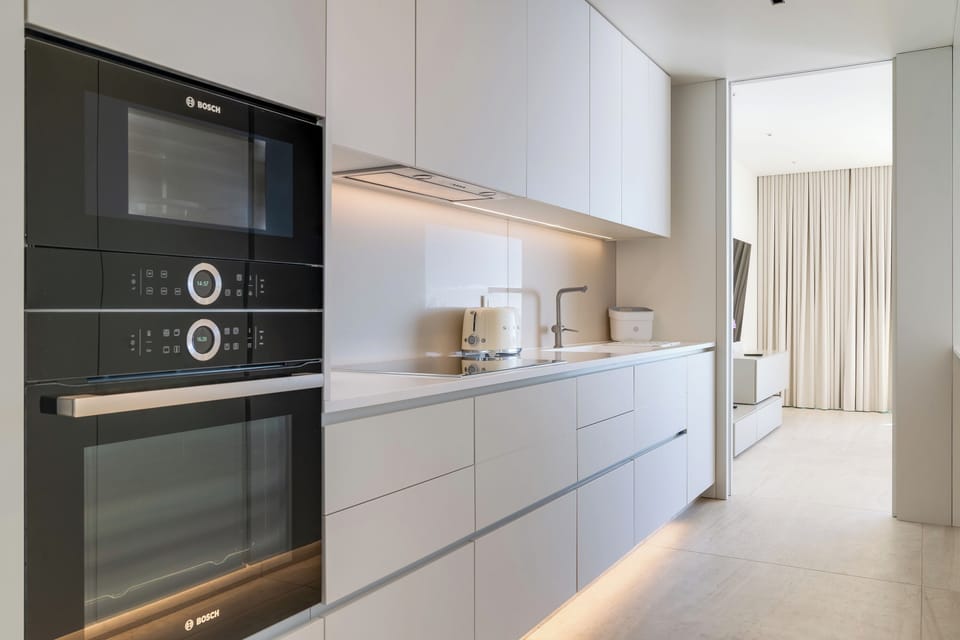 Full-size fridge, microwave, oven, dishwasher