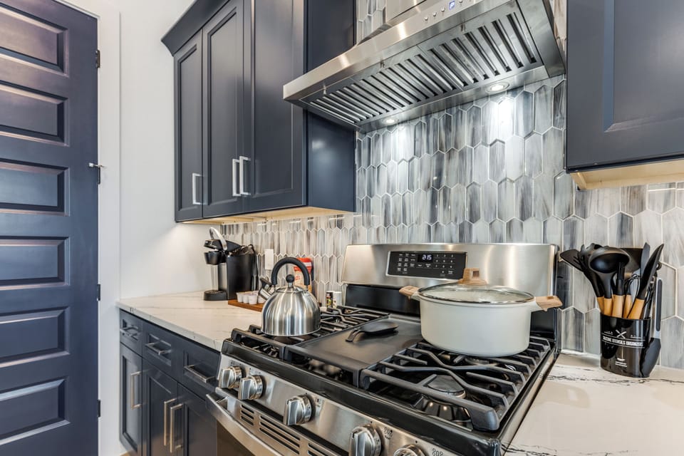 We provide pots/pans, kettle, cups, plates, and more for short and long stays!