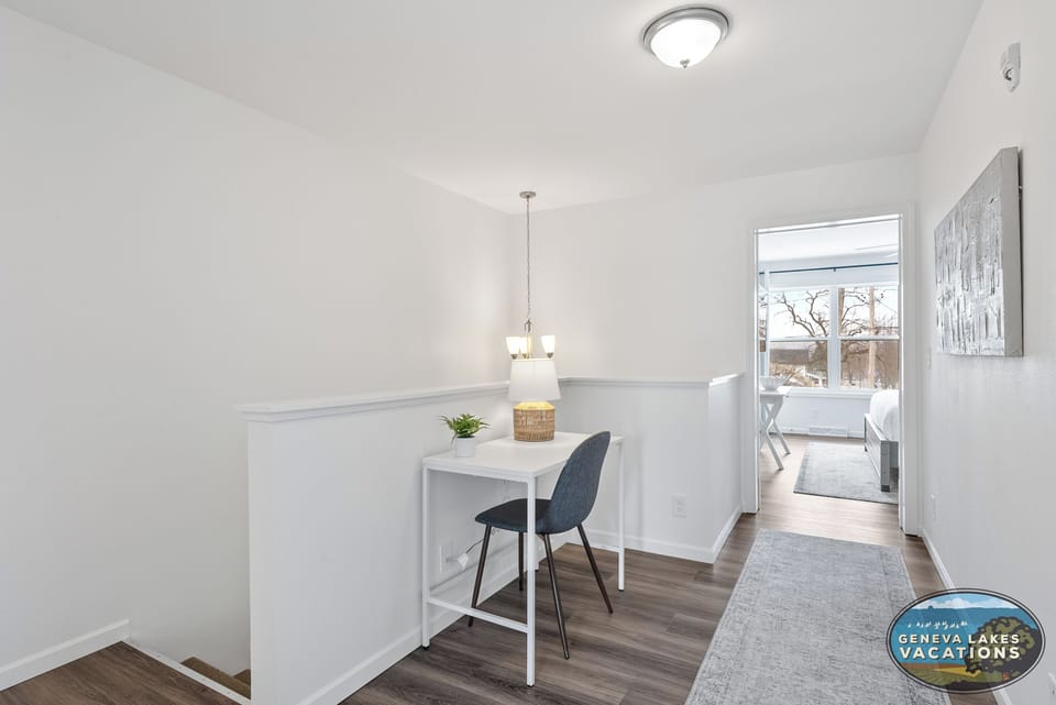 Cozy work area at top of stairs