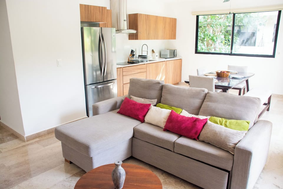 Living, dining rooms and kitchen