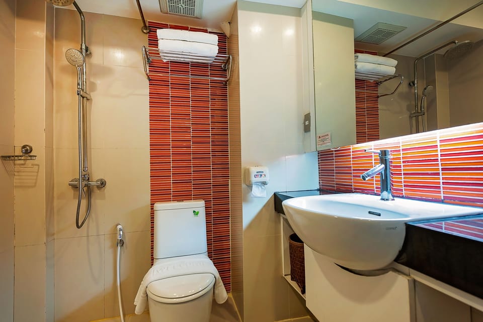 Free toiletries, hair dryer, bidet, towels