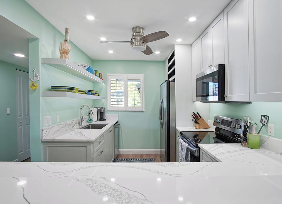 Open shelving makes it easy to find what you need