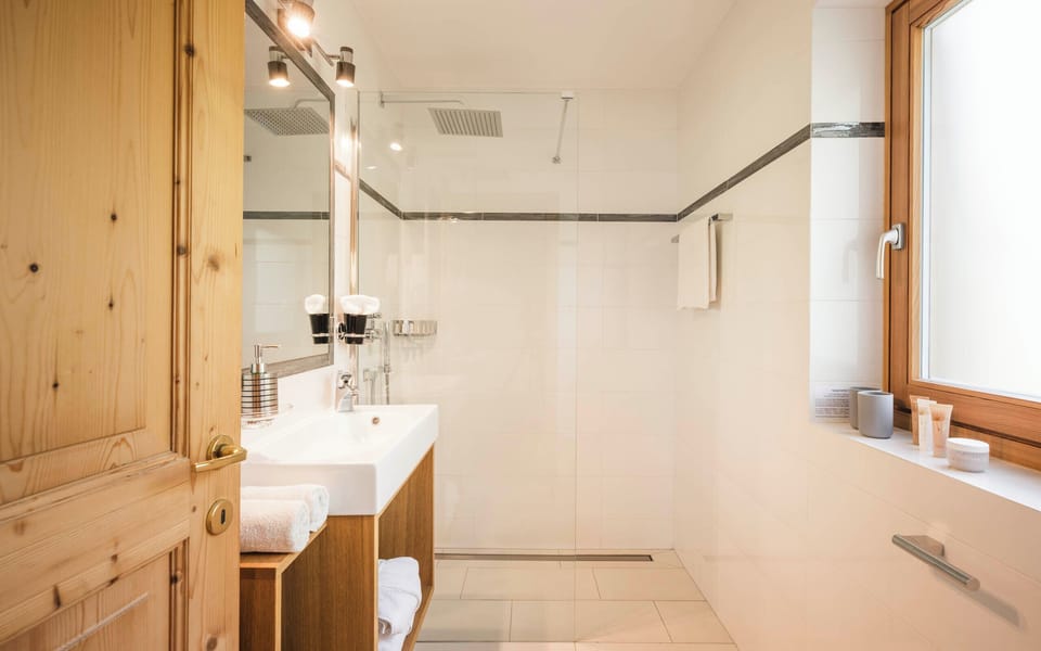 Shower, hair dryer, bathrobes, towels