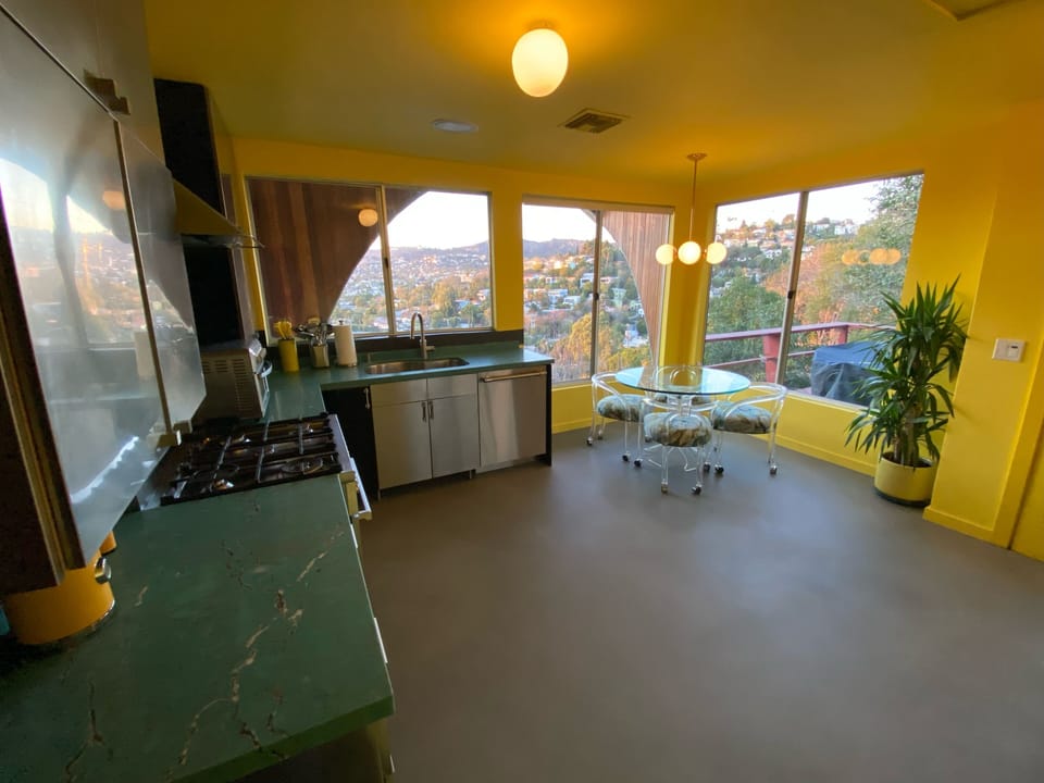 Incredible views adorn the kitchen along with stainless cabinets...