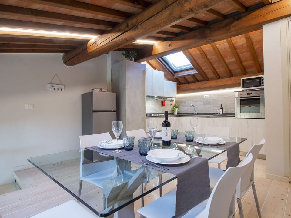 Interior Design, Ceiling, Furniture, Room, Chair, Attic, Kitchen & Dining Room Table, Kitchen, Tile, Light Fixture