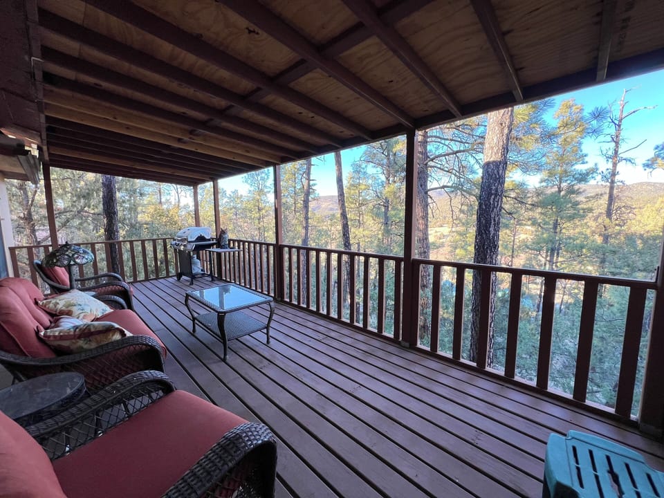 Sitting in the Ponderosa pines on the beautiful deck.  It's like living in a treehouse!  A family of deer frequent the area below the deck in the evenings.