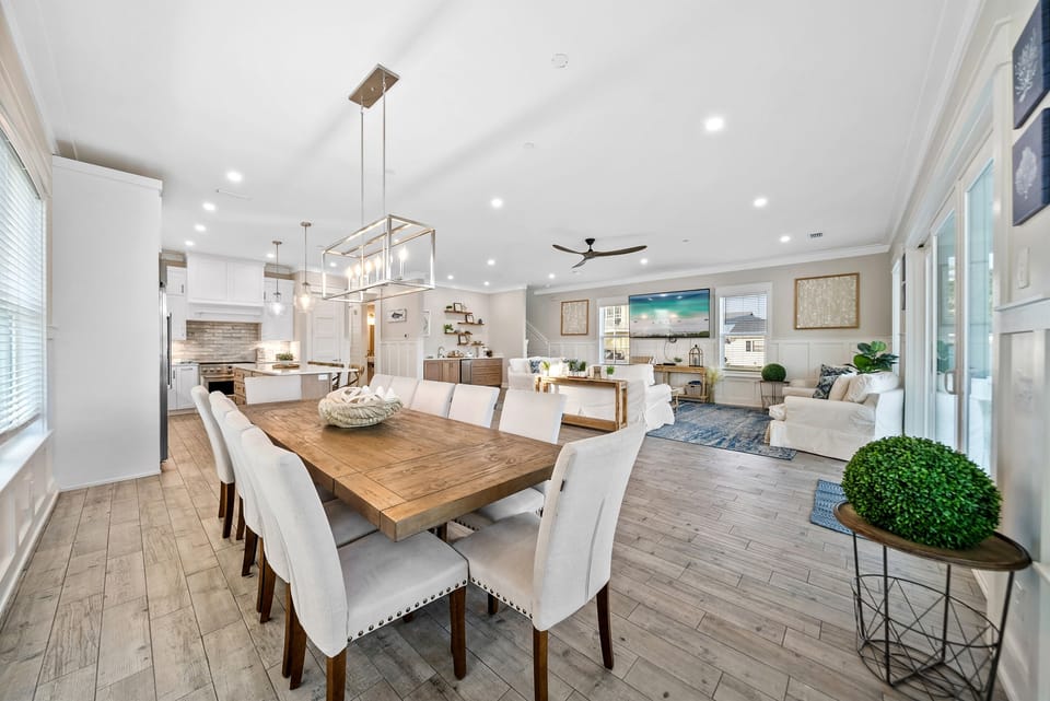 Gather around this stunning dining table for memorable meals in your spacious open-plan retreat.