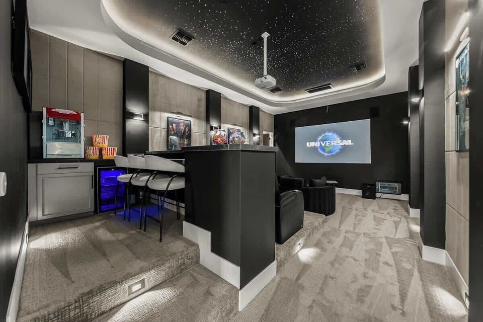 Enjoy our beautiful home theater with some delicious popcorn