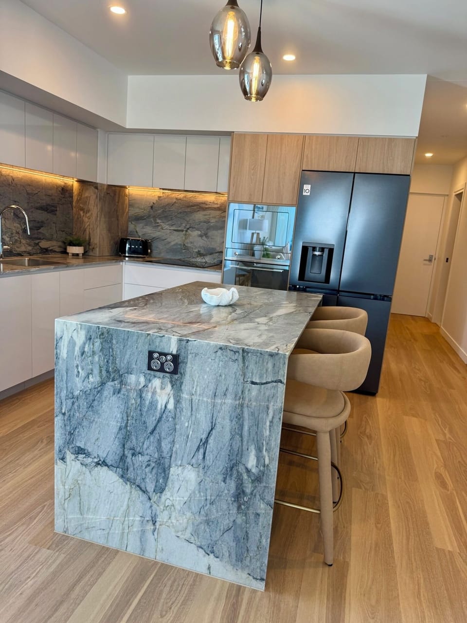 Gorgeous stone bench tops  in our kitchen. 
