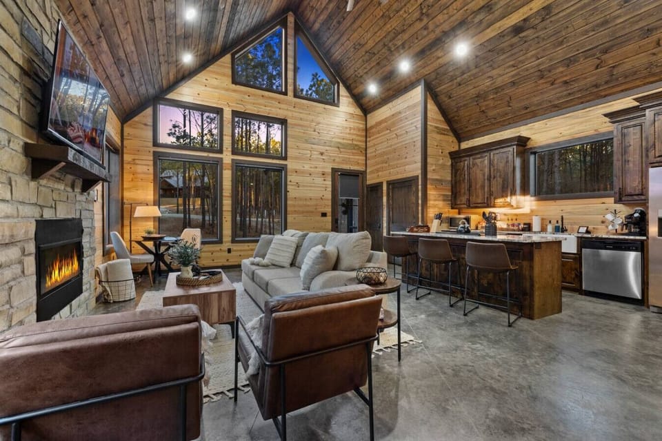 The heart of the cabin, where cooking and relaxation meet.