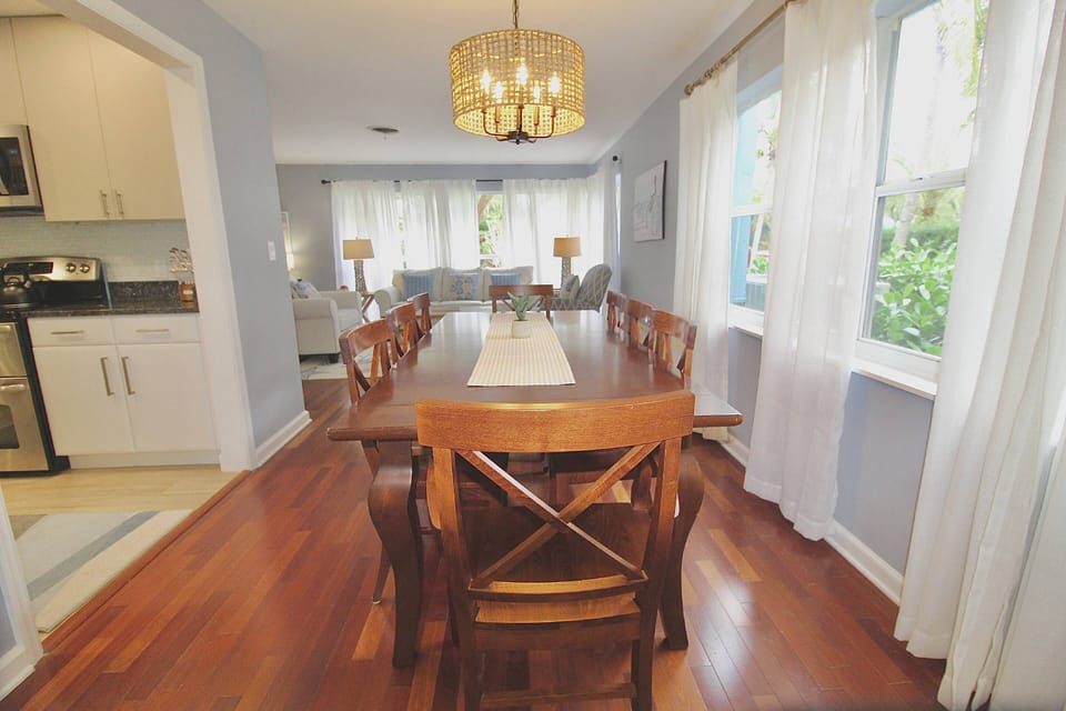 The Dining Table seats 8, perfect for mealtime gatherings.