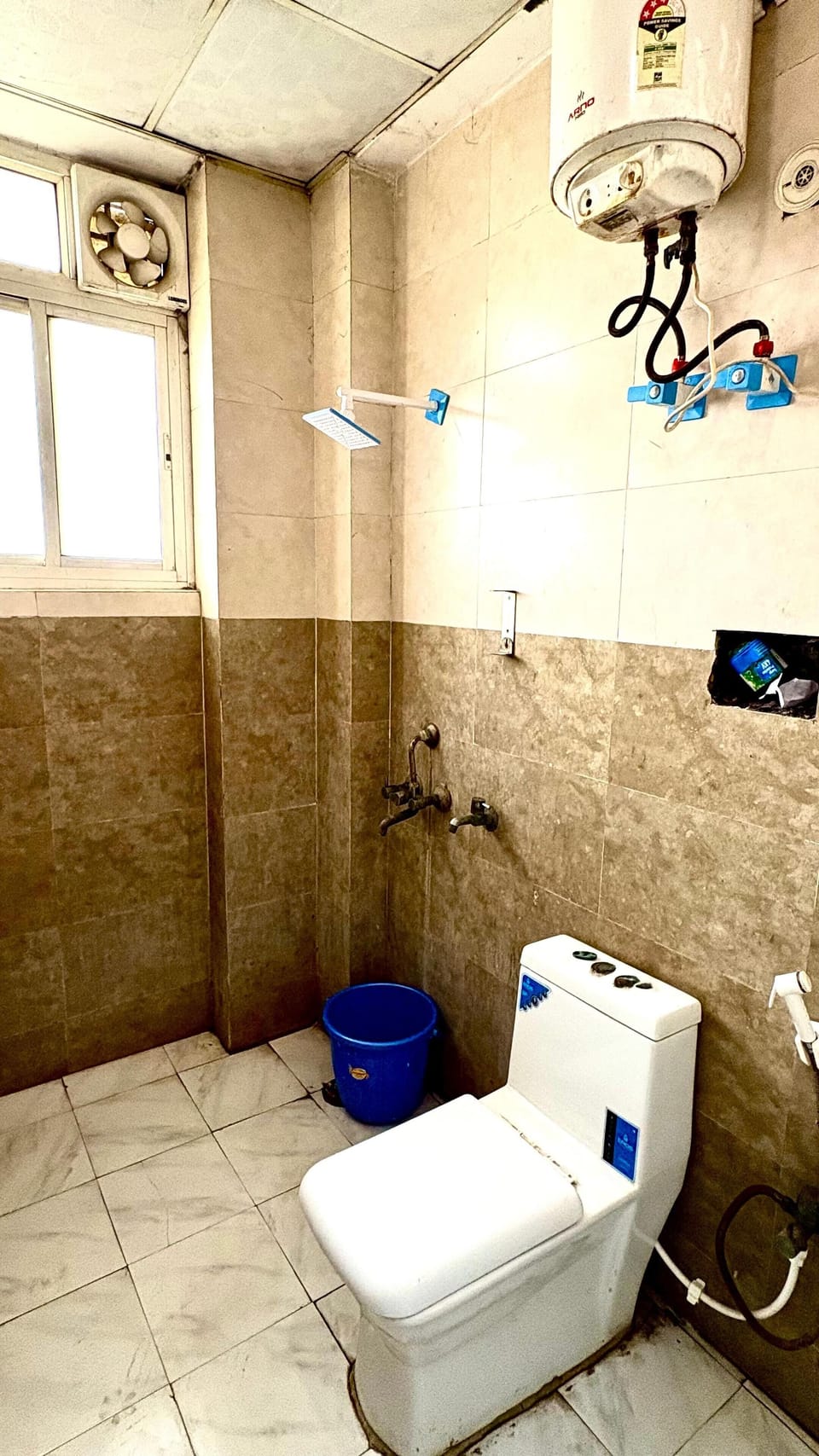 Shower, free toiletries, towels, soap