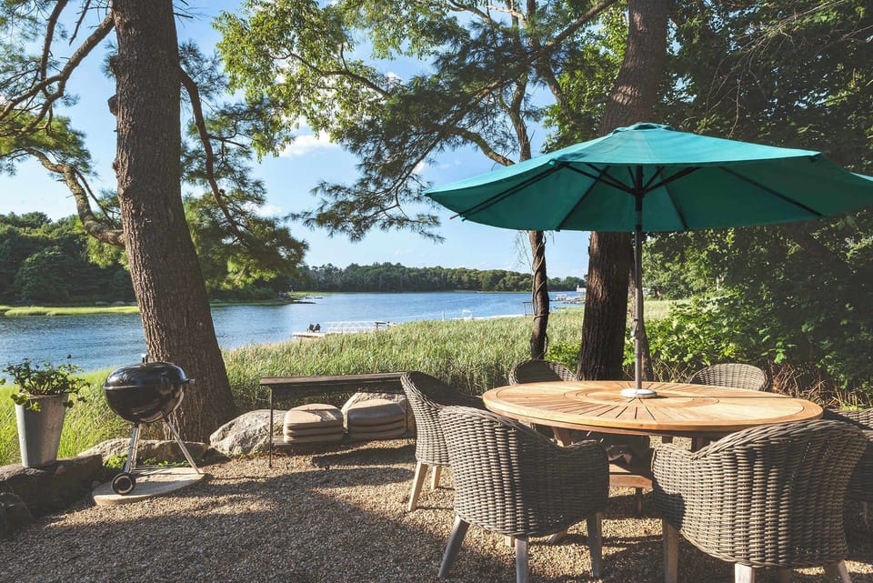 Shaded riverside dining