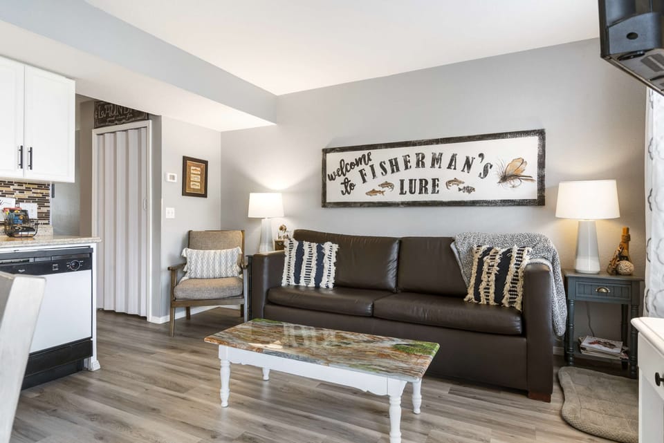 Curl up on the queen sleeper sofa & stream your favorites on the smart TV