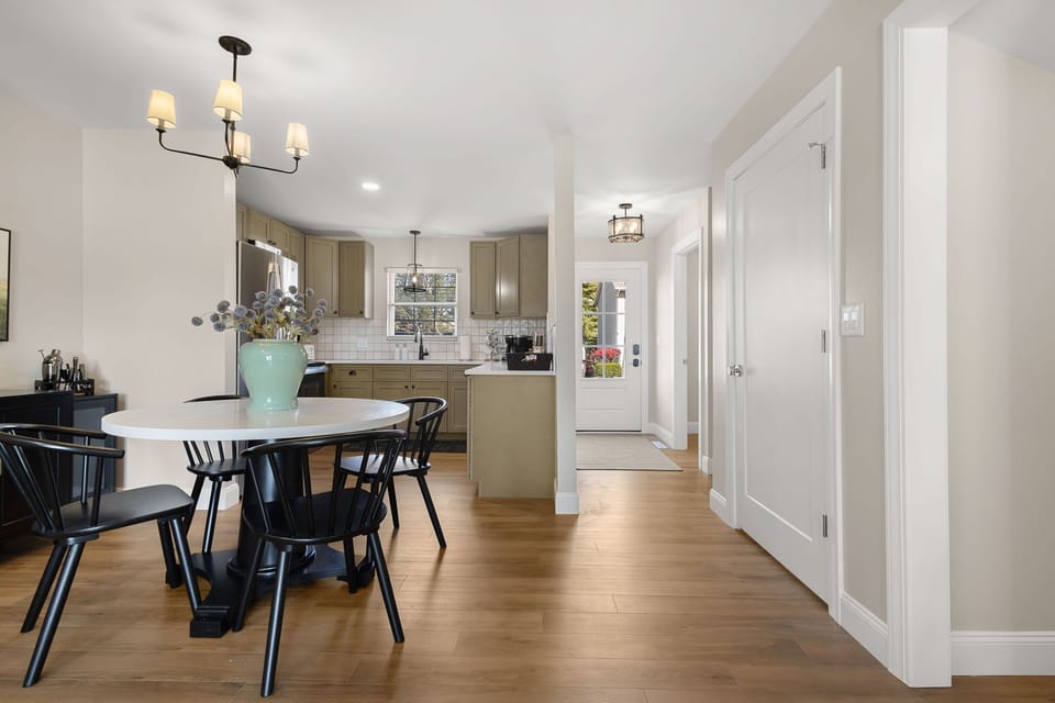 Functional with design in mind. Bright entry way for people to keep 'er moving. 