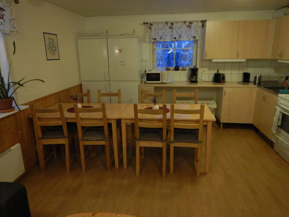 Full-size fridge, microwave, oven, stovetop