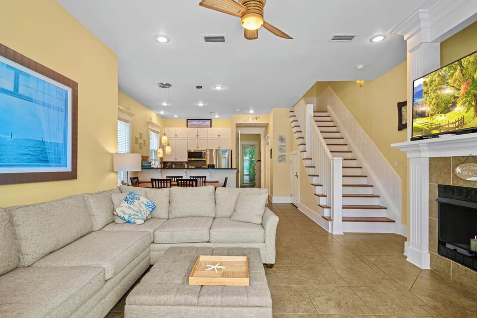 Open floor plan with a living room that flows right into the kitchen/dining area.  