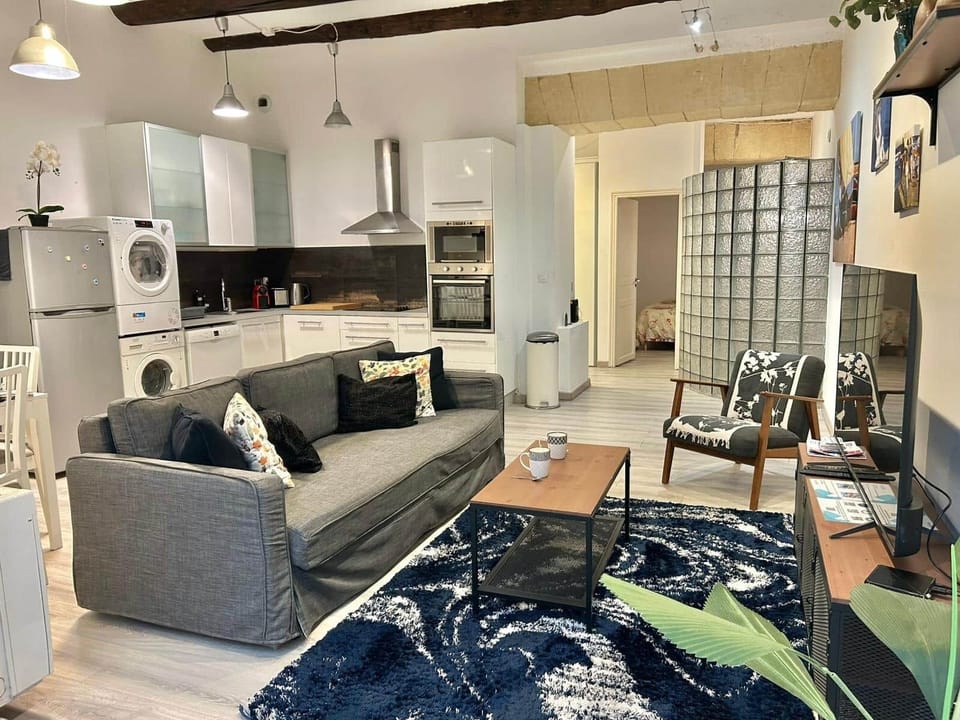 Living room, TV area and dining table