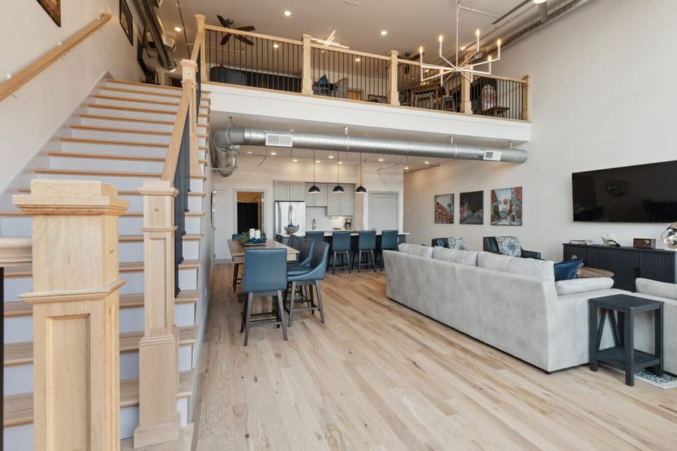 Open concept floor plan with an additional living space and 2 bedrooms off of the Mezzanine