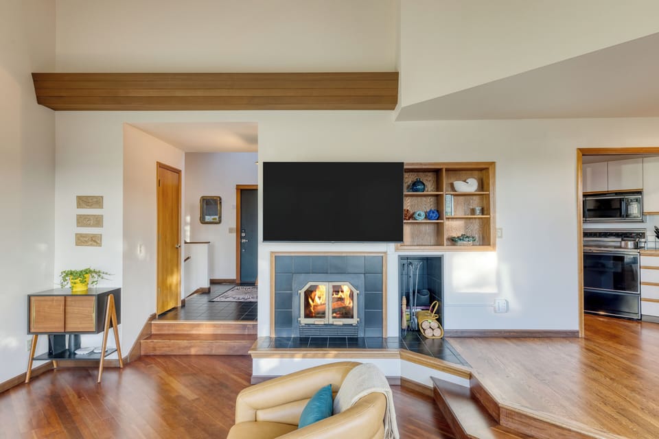 Cozy fireplace.