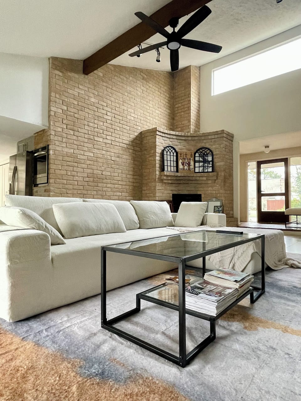 Brick fireplace in the living room