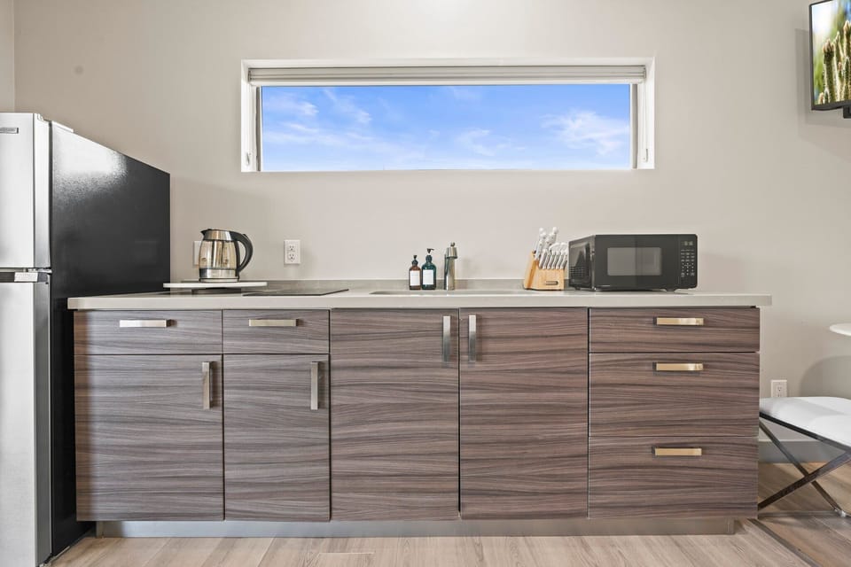 Electric cooktop, microwave, refrigerator and more.