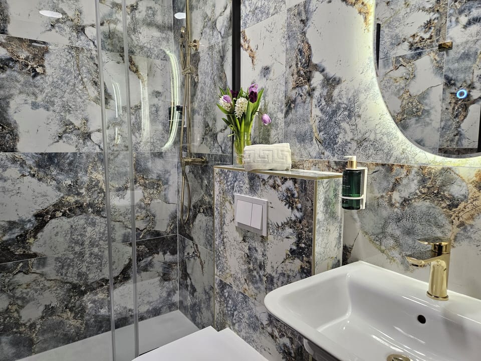 Deluxe Double Room, Terrace | Bathroom | Shower, free toiletries, hair dryer, towels