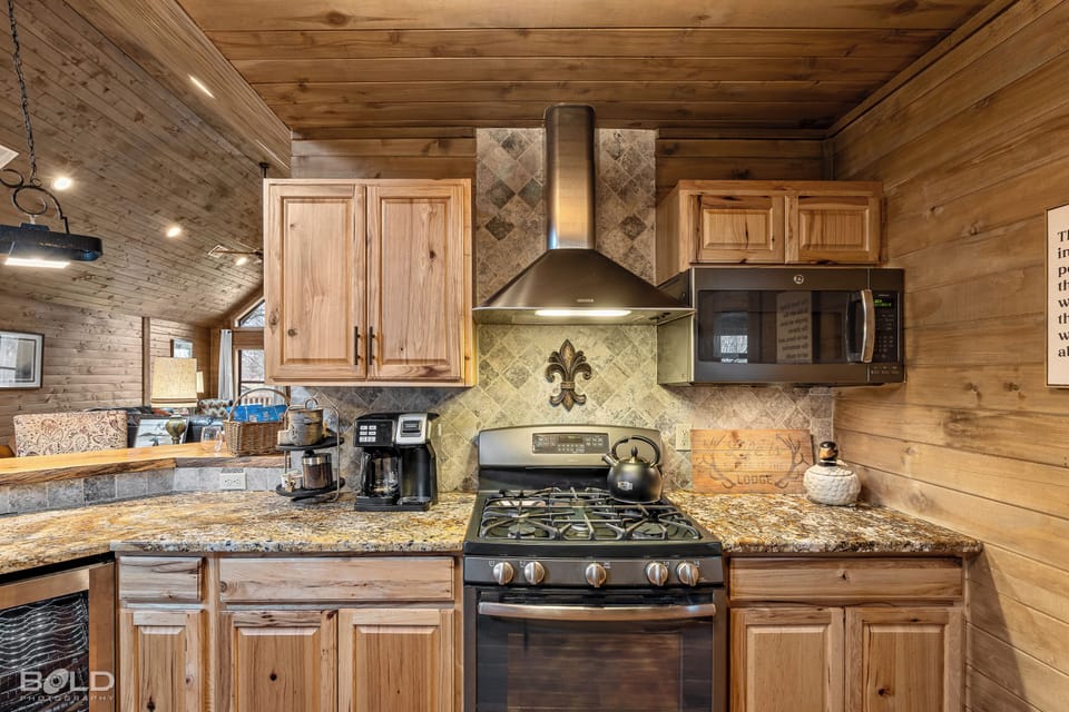 Wine fridge, Gas stove & coffee station- coffee, creamer, sweetener provided