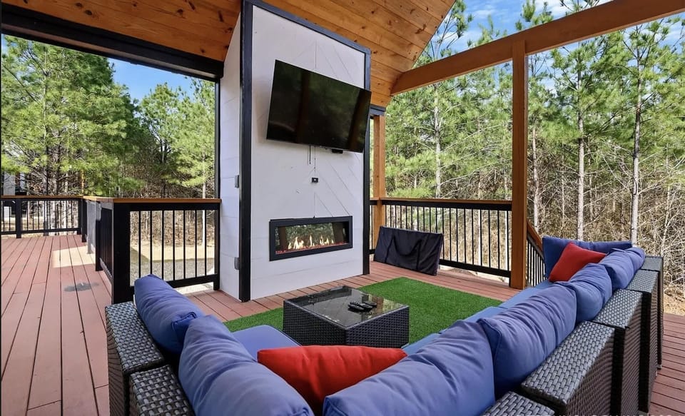 Lounge the day away with a fireside movie night on the breezy back deck