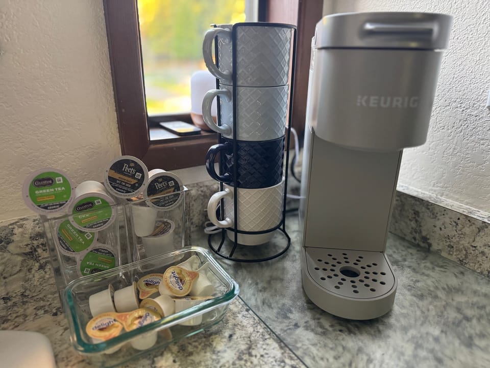 We're coffee people!  So, we call this the PRE-COFFEE Keurig station, upstairs.