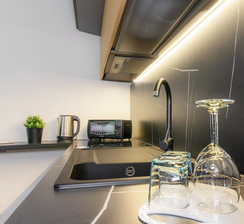 Apartment | Private kitchen | Full-size fridge, microwave, oven, stovetop