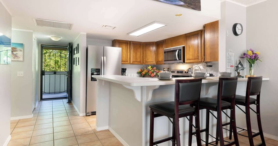 View of the kitchen counter from the living room
