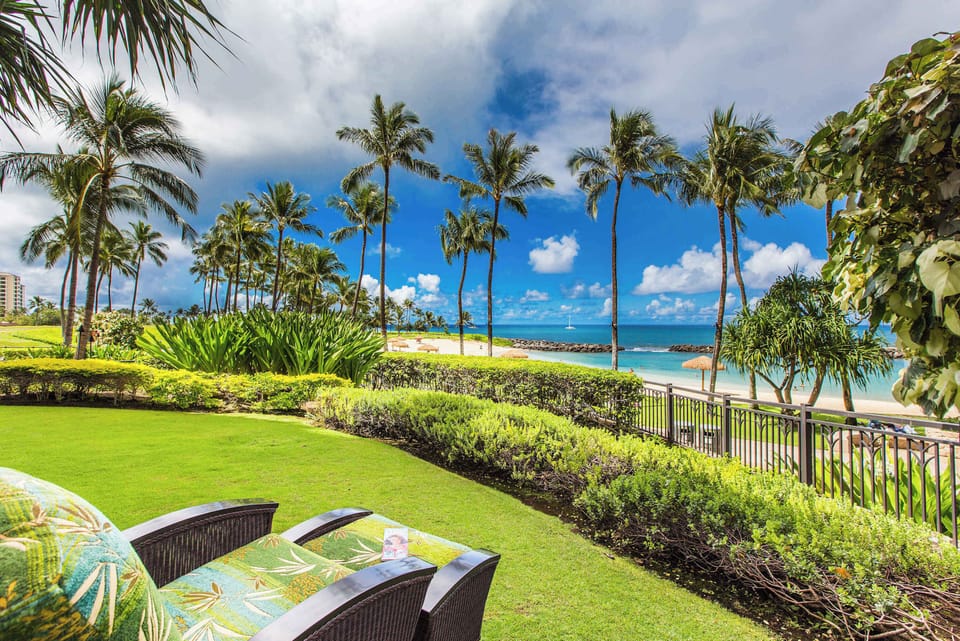 Your beachfront condo features ocean views