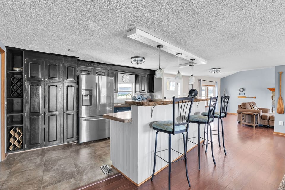 Indoors, Floor, Kitchen, Flooring, Refrigerator